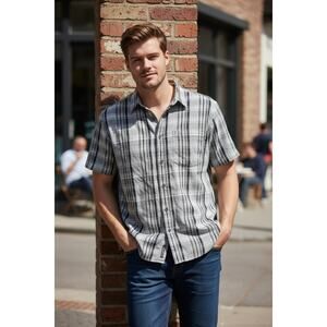 Murano Men’s Plaid Button Down Shirt Size Large 100% Cotton Neutral Classic